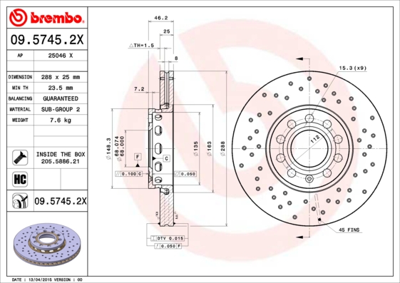 Disc frana BREMBO 09.5745.2X