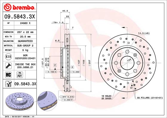 Disc frana BREMBO 09.5843.3X