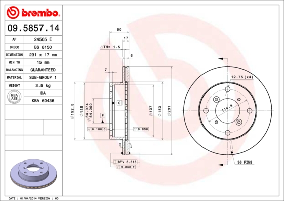 Disc frana BREMBO 09.5857.14