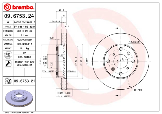 Disc frana BREMBO 09.6753.21