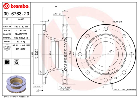 Disc frana BREMBO 09.6763.20