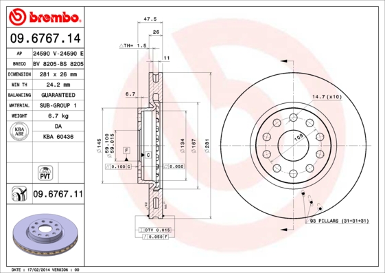 Disc frana BREMBO 09.6767.11