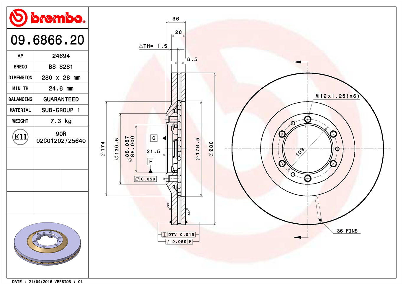 Disc frana BREMBO 09.6866.20