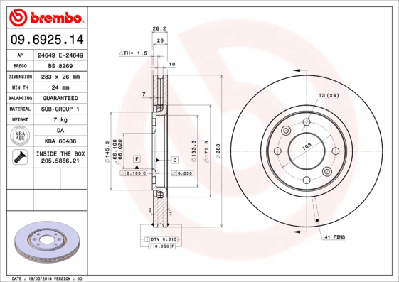 Disc frana BREMBO 09.6925.14