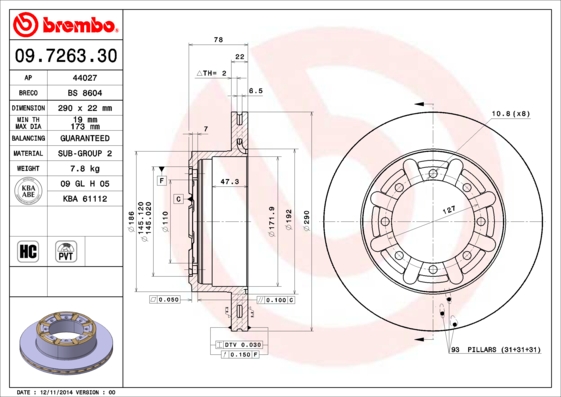 Disc frana BREMBO 09.7263.30