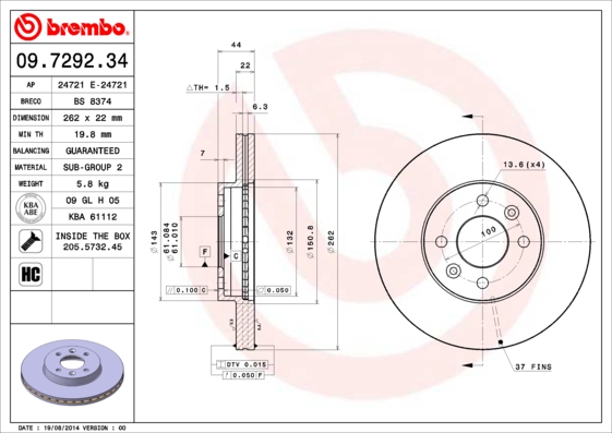 Disc frana BREMBO 09.7292.34