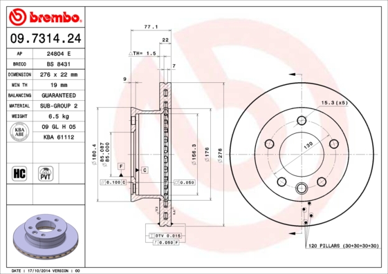 Disc frana BREMBO 09.7314.24