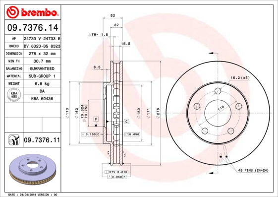 Disc frana BREMBO 09.7376.11