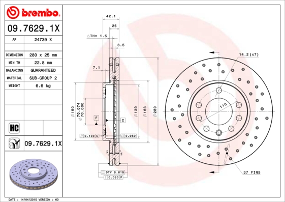 Disc frana BREMBO 09.7629.1X