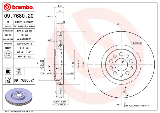 Disc frana BREMBO 09.7680.20