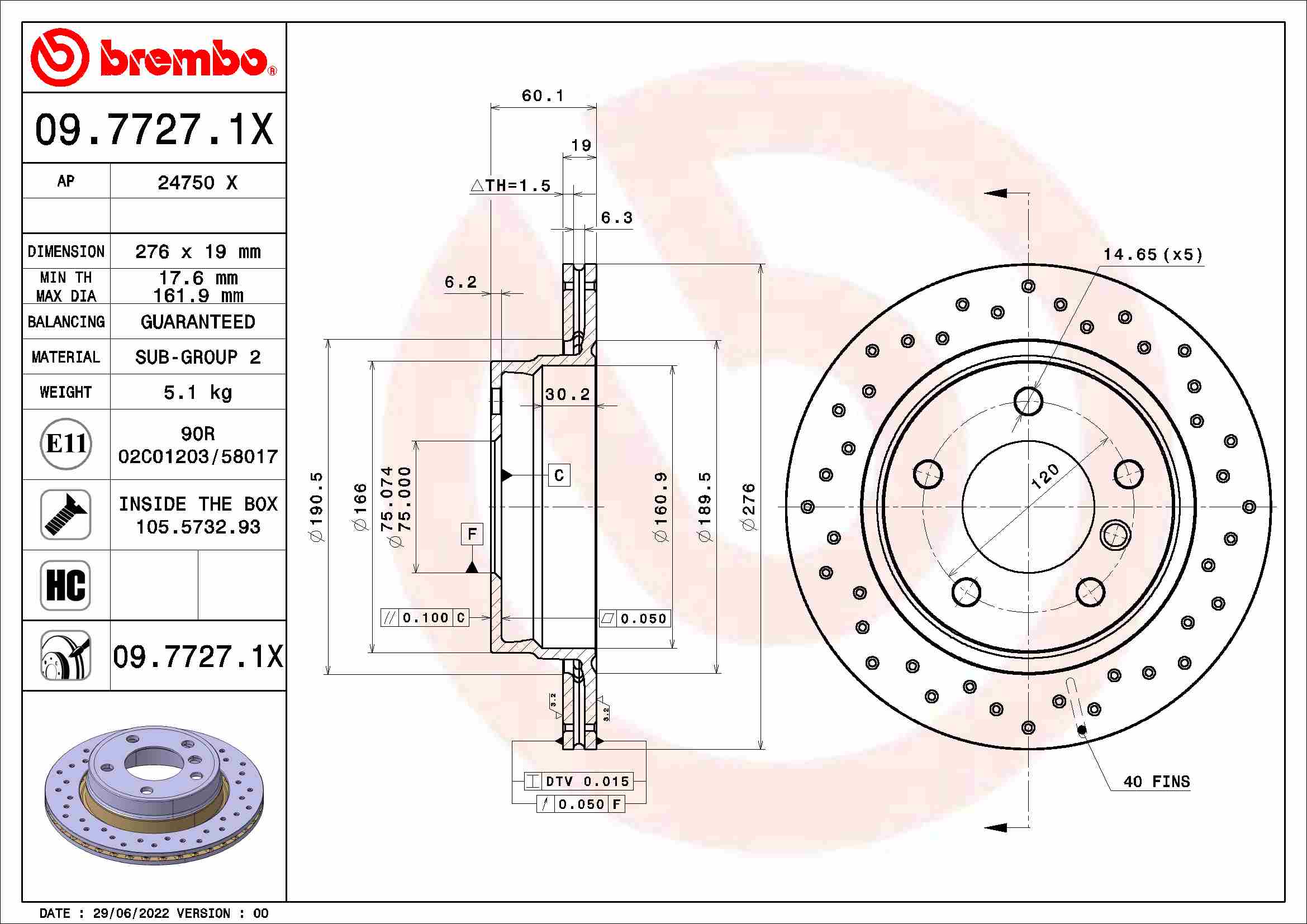 Disc frana BREMBO 09.7727.1X