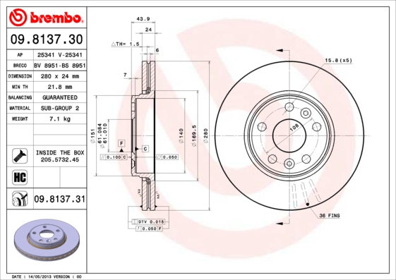 Disc frana BREMBO 09.8137.31