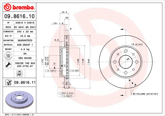 Disc frana BREMBO 09.8616.11
