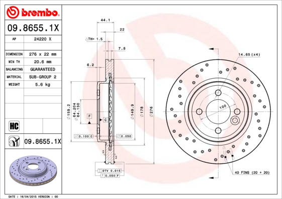 Disc frana BREMBO 09.8655.1X