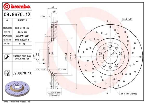 Disc frana BREMBO 09.8670.1X
