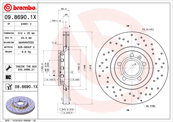 Disc frana BREMBO 09.8690.1X
