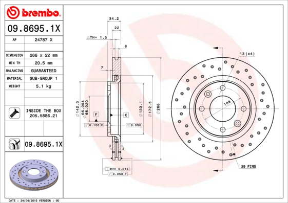Disc frana BREMBO 09.8695.1X