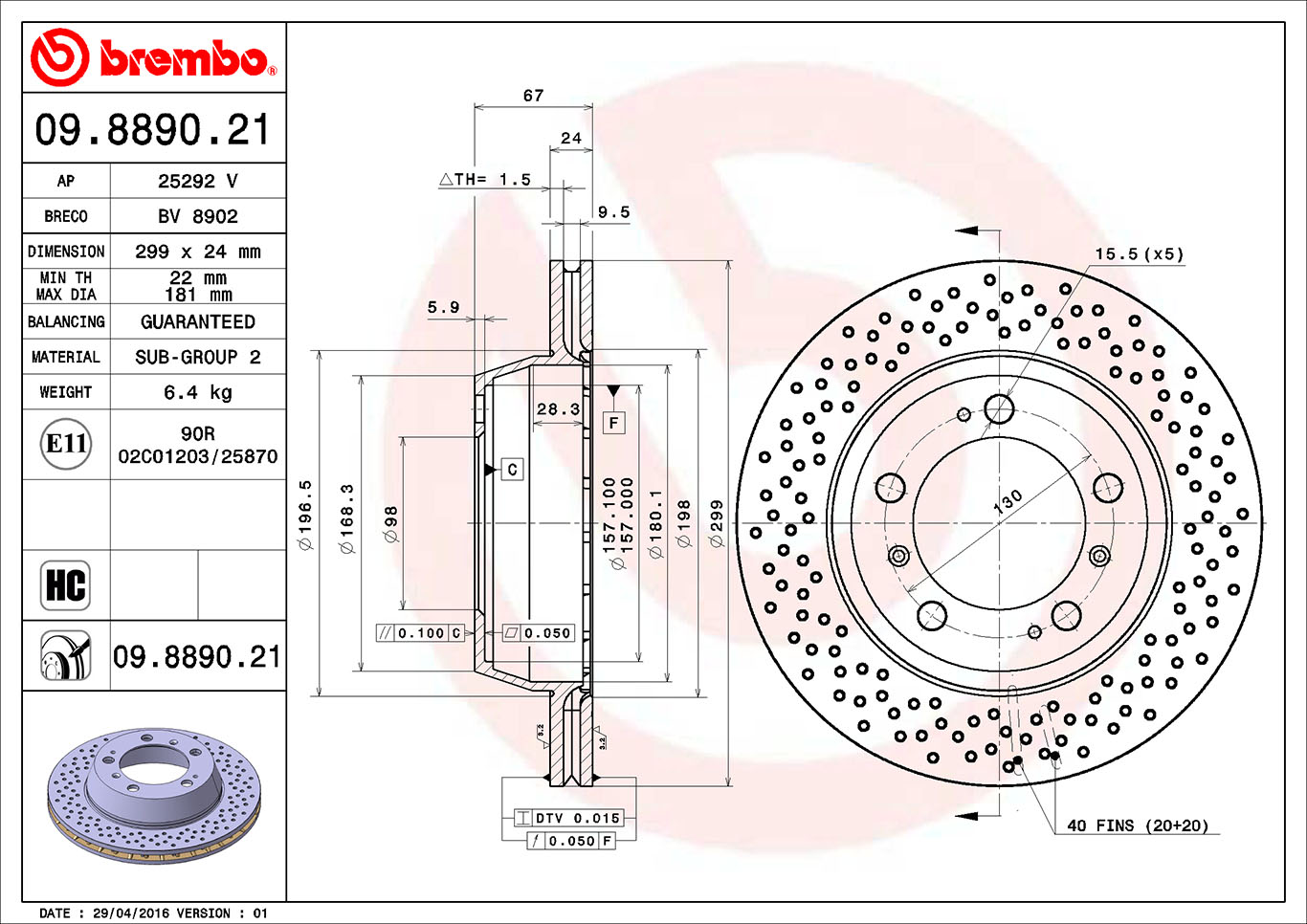 Disc frana BREMBO 09.8890.21