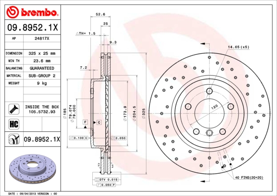 Disc frana BREMBO 09.8952.1X