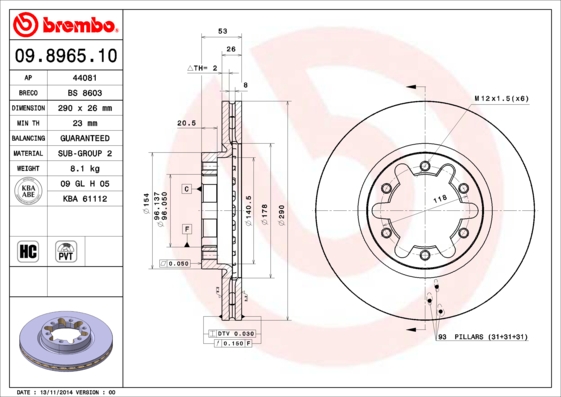 Disc frana BREMBO 09.8965.10
