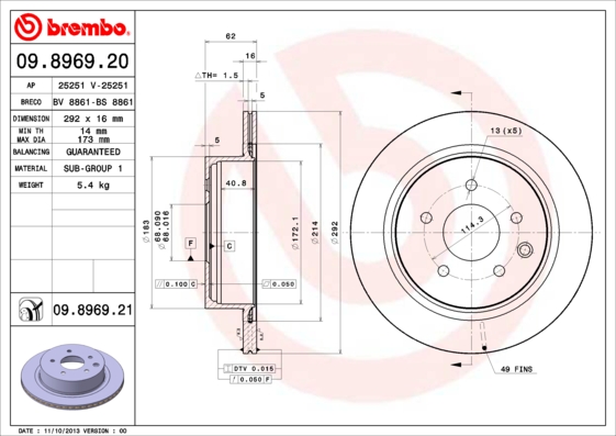 Disc frana BREMBO 09.8969.20
