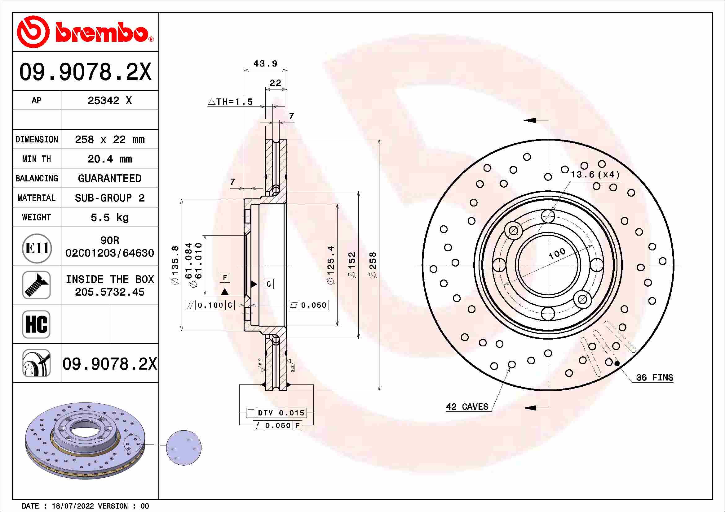 Disc frana BREMBO 09.9078.2X