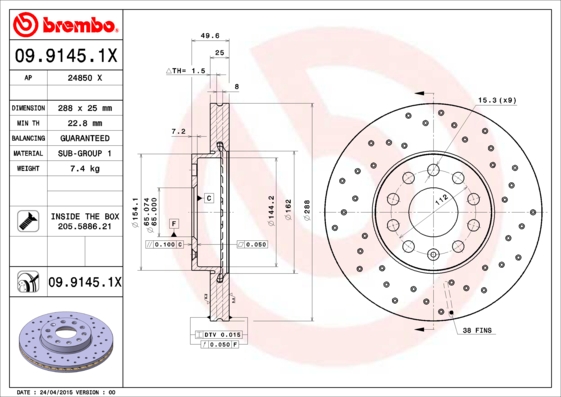 Disc frana BREMBO 09.9145.1X