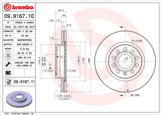 Disc frana BREMBO 09.9167.11
