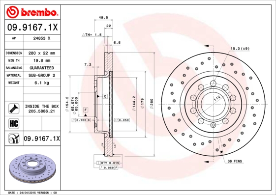 Disc frana BREMBO 09.9167.1X