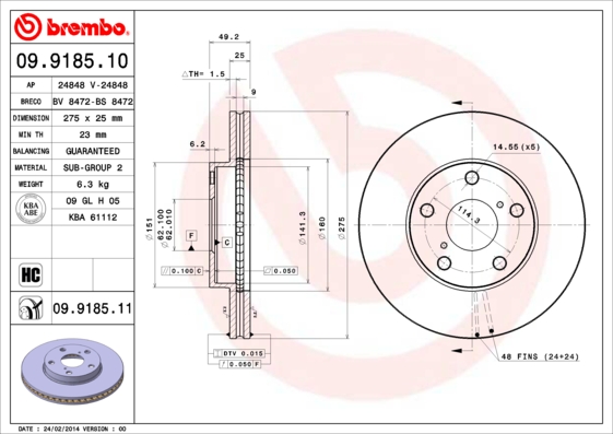 Disc frana BREMBO 09.9185.11
