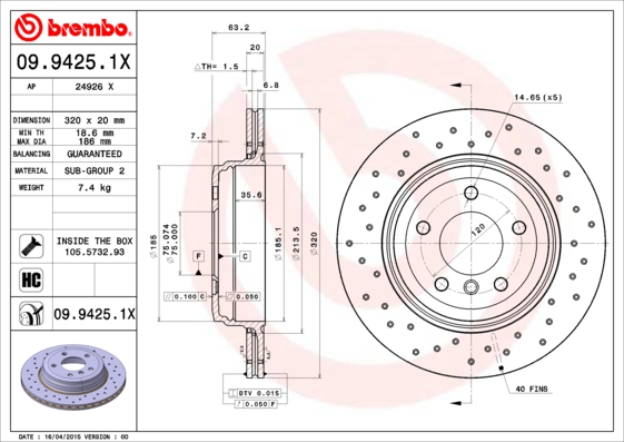 Disc frana BREMBO 09.9425.1X