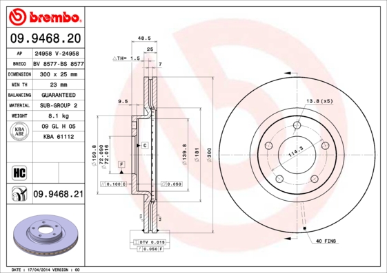Disc frana BREMBO 09.9468.21