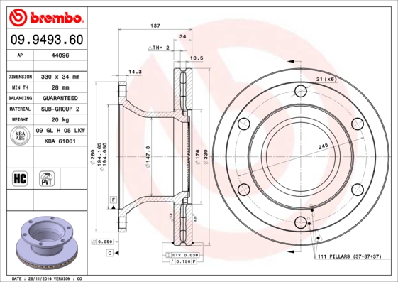 Disc frana BREMBO 09.9493.60