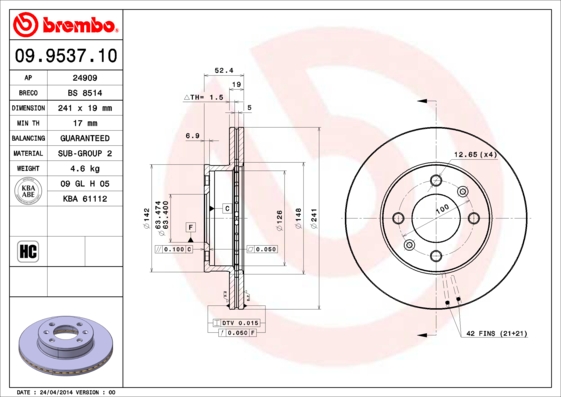 Disc frana BREMBO 09.9537.10