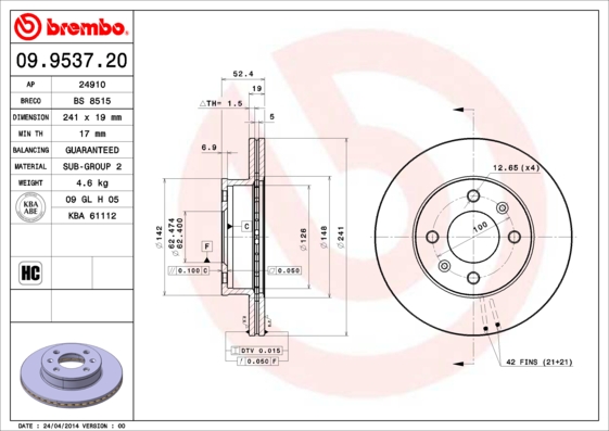 Disc frana BREMBO 09.9537.20