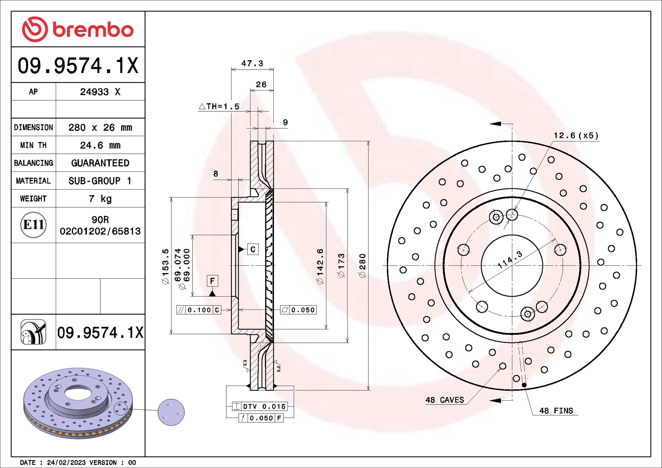 Disc frana BREMBO 09.9574.1X