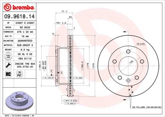 Disc frana BREMBO 09.9618.14