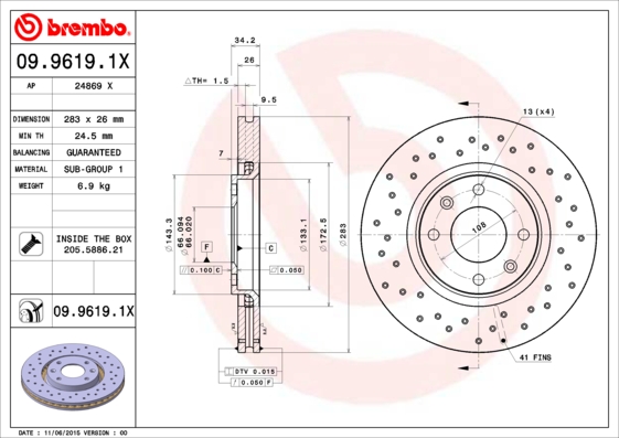 Disc frana BREMBO 09.9619.1X