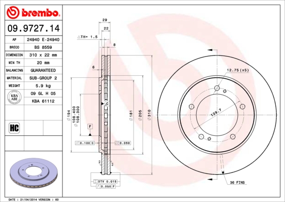 Disc frana BREMBO 09.9727.14
