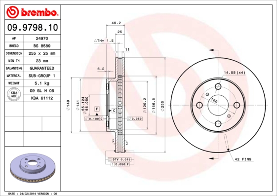 Disc frana BREMBO 09.9798.10