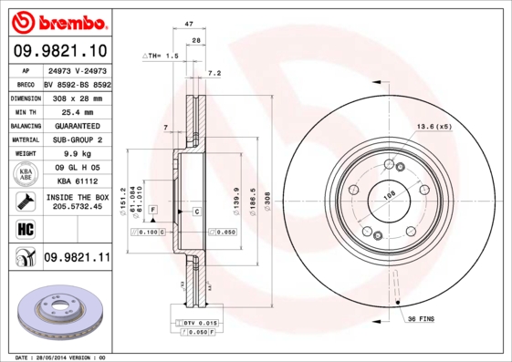 Disc frana BREMBO 09.9821.11