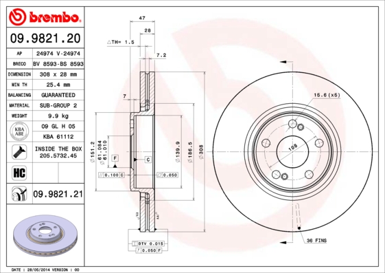 Disc frana BREMBO 09.9821.20