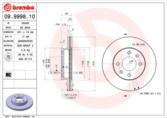 Disc frana BREMBO 09.9998.10