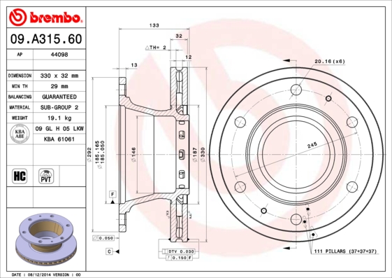 Disc frana BREMBO 09.A315.60