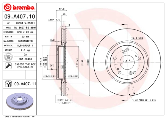 Disc frana BREMBO 09.A407.11