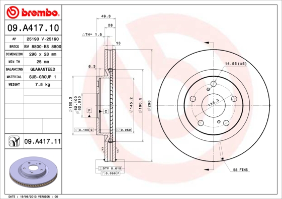 Disc frana BREMBO 09.A417.11