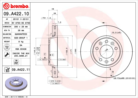 Disc frana BREMBO 09.A422.11