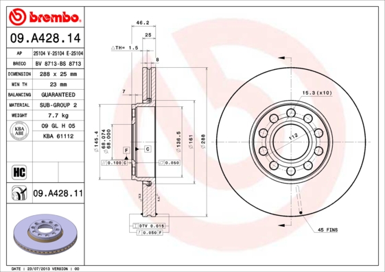Disc frana BREMBO 09.A428.11