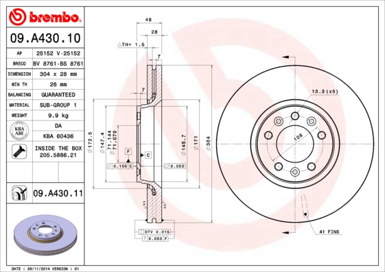 Disc frana BREMBO 09.A430.10