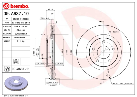 Disc frana BREMBO 09.A637.11